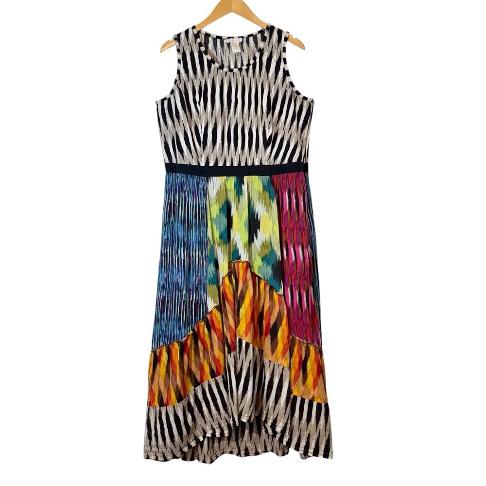 Klozlyn Hi Lo Tiered Dress Plus Sz 1X Striped Patchwork Pattern Layered Boho